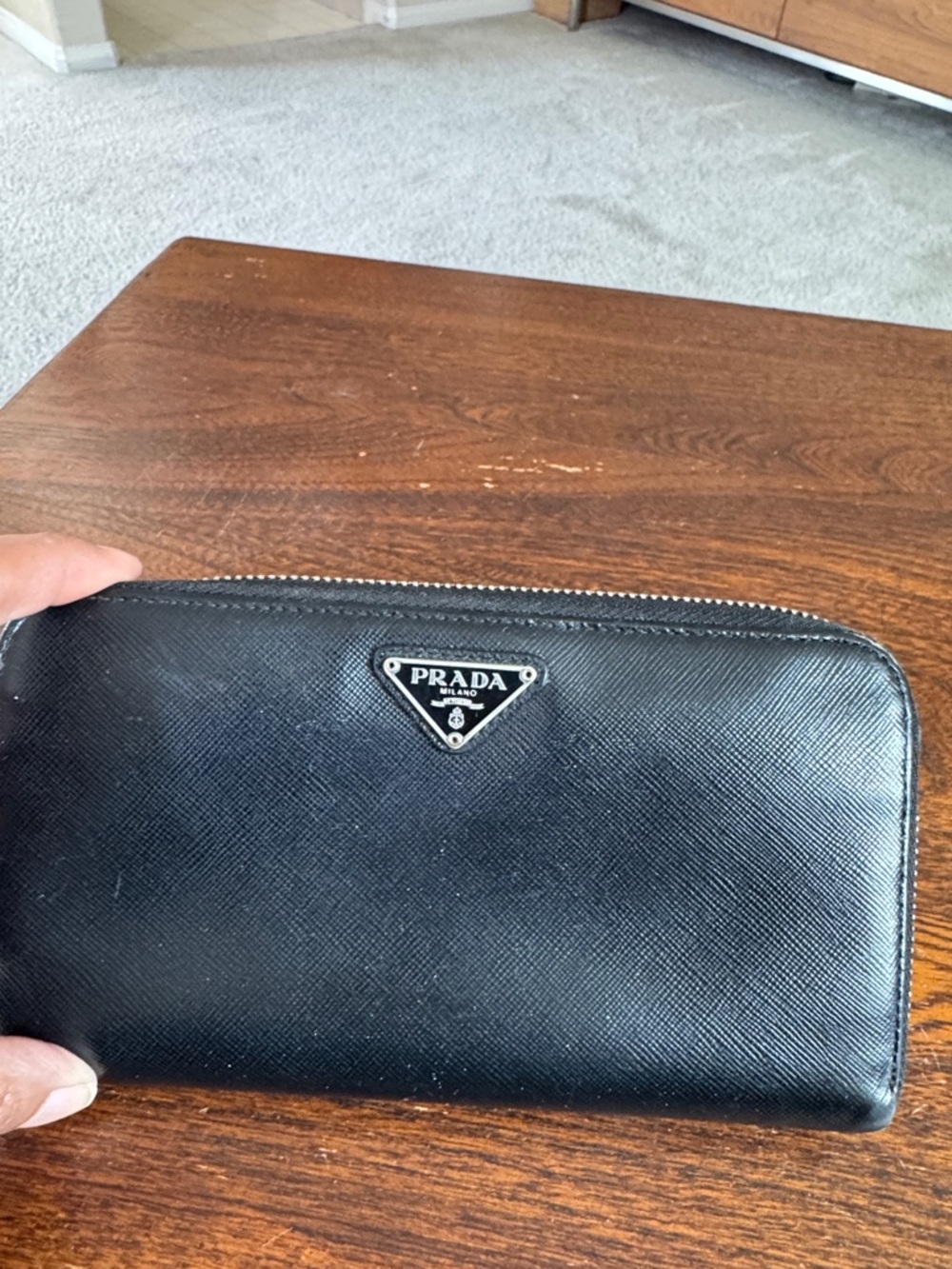 Prada Black Saffiano Zip-Around Leather Wallet
